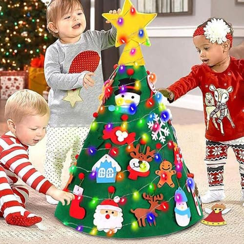 Albero di Natale in feltro , 70 cm, albero di Natale in tessuto non tessuto, con 16 ornamenti rimovibili e 300 cm, decorazione natalizia fatta a mano
