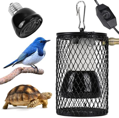 Apritsce Lampe Chauffante Terrarium, Lampe Chauffante Animaux avec 2 Pièces Lampe Chauffante en Céramique 50W et Panier de Protection, Lampe Reptile pour Tortue Poussin Chiot