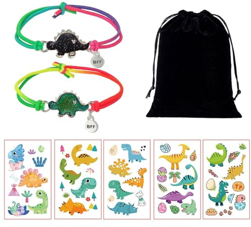 HDGSAFD 2 Stück Dinosaurier-Armbänder Mit Farbwechsel Und 5 Stück Dinosaurier-Aufkleber, Mit 1 Stück Schmuckbeutel, Kreatives Kinderarmband, Freundschaftsarmband