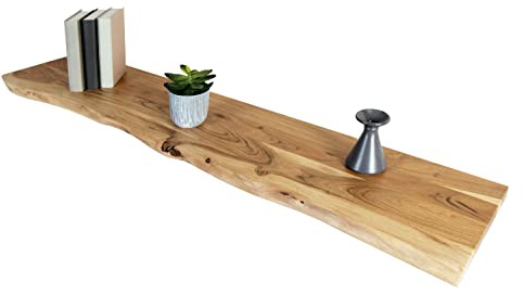 SAM Holzplatte Arya 110x30 cm, Akazie Natur, einseitige Baumkante | Holzbrett massiv, naturfarben, Baumkanten-Platte für Heimwerker, Regale & Fensterbretter