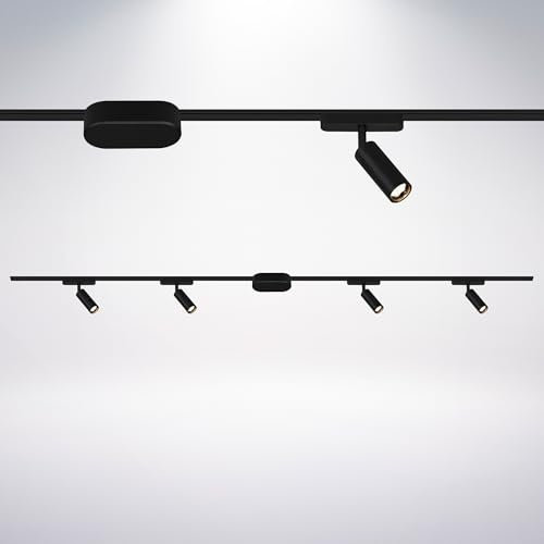 Briloner Set Sistema a binari, 4x faretti LED, espandibili, orientabili, lampade, sistema di illuminazione a binario a soffitto, binario per faretti, lampada a soffitto, plafoniera LED, 2 m, nero