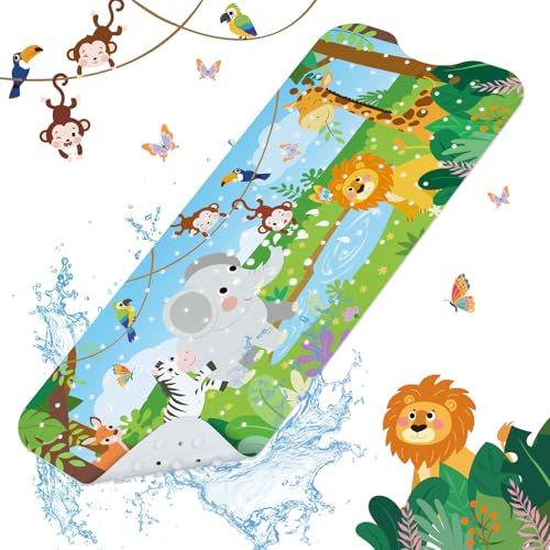 SHUCHING Tapis de Bain Antiderapant Enfant Animaux de la Jungle, Tapis Baignoire Bebe Antidérapant 100 X 40 cm, sans BPA Lavable en Machine et Résistant à la Moisissure