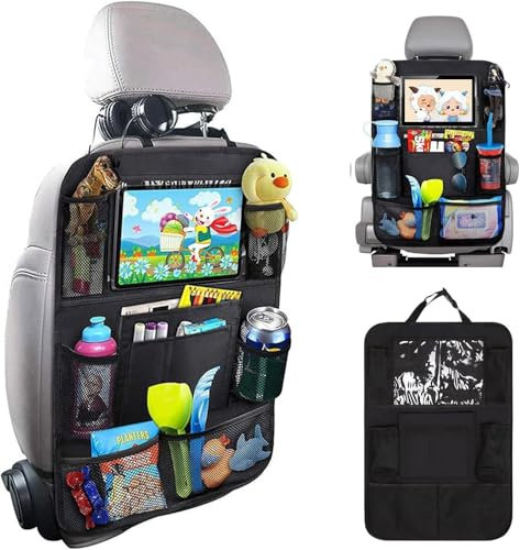 GIUSOBG Protezione Sedile Auto Bambini 2 Pezzi Impermeabile Sedile Posteriore Auto Organizzatori 10 Tasche Organizer Sedile Posteriore Protezione Proteggi Sedile Posteriore