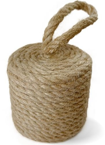 Natural Jute Rope Door Stopper - 4.4lb Cylindrical Heavy-Duty Doorstop with Handle - Nautical Decor Weighted Floor Door Stop for Interior, Exterior
