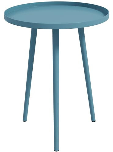 Outsunny Table Basse de Jardin Ronde, Table d'appoint extérieur avec Bord Rond en Acier, dim. Ø40 x 50H cm Bleu