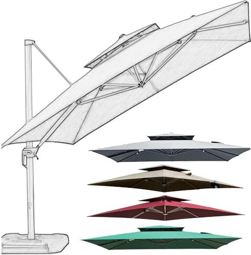 ZYXQQJ Toile De Rechange pour Parasol Déporté Carré Dessus De Parapluie De Remplacement en Polyester 300×300 Cm (Double Toit)(Light Gray)