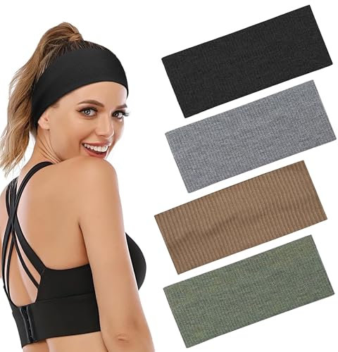 Haarband Damen Sport, Stirnband Damen Sommer, Sommer Schweiß Weich Antirutsch Hairband, Baumwolle Stirnband, für Kosmetik Workout Yoga Laufen Fitness Gym 4 Stück