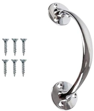 Bow Door Pull Handle 150mm (6 Inch) Polished Chrome Bow Shaped Cupboard Cabinet Door Handle with Fixing Screws for Cupboard Cabinet Wardrobe Drawer & Internal Door Pack of 1