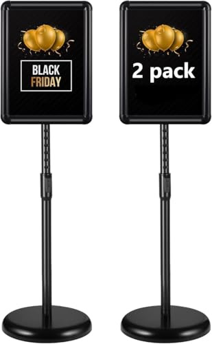 Lot de 2 supports d'information DIN A4 - Avec cadre - Pivotant et réglable en hauteur - 81 à 124 cm - Avec changement de contenu facile - Noir