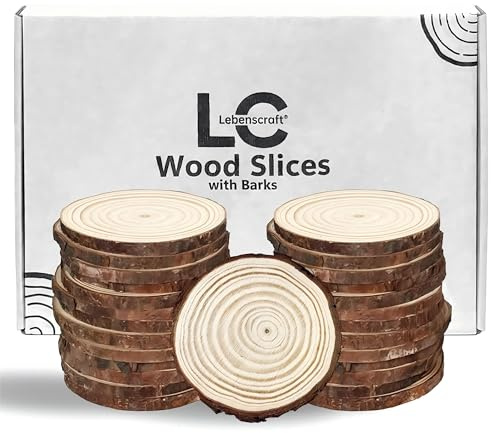 Holzscheiben Baumscheiben Deko Rund Klein, 7-8 cm 26 stück | zum bemalen,zum beschriften,zum basteln,naturbelassen,mit Rinde