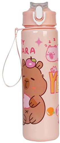 MOUNTTU Borraccia Capibara, 750 ml, motivo animali, con cannuccia, per attività all'aperto, capacità, tazza termica da viaggio per ragazze, adolescenti e donne. Borraccia carina.