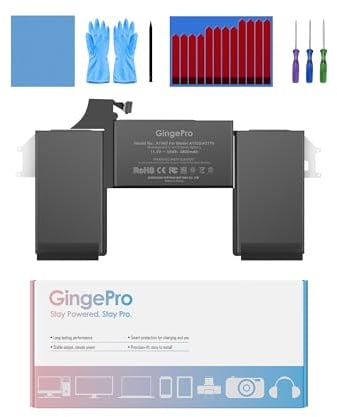 GingePro Replacement Battery for MacBook Air A2179, 13-Inch, 2020 | Replaces battery: A1965, 11.4 V 4800 mAh 55 Wh, installation guide, up to 1000 cycles, tool kit, 3 screwdrivers