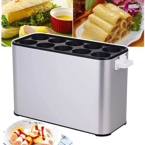 XSDAJSD 1400-W-Wurst- und Eiermaschine, kommerzielle Eierbeutel-Wurstmaschine, Antihaftbeschichtung + 360 ° gleichmäßige Erwärmung, 10 Röhren unabhängige Steuerung, für Frühstücksläden, Imbissstände