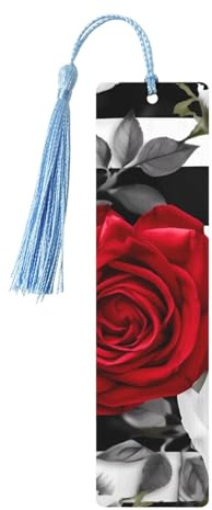 5 Pieces Wooden Bookmarks for Men Women Black White Red Rose Stripes Unique Handmade Bookmarks with Hanging Tassel Wooden Bookmark Teacher Gift