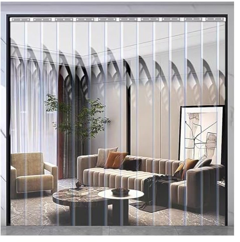 Rideau à Bandes PVC Transparent 1,3mm Épaisseur, Rideau à Lamelles de Porte Plastique Isolant pour Garage, Entrepôt, Atelier, Grange(1.35x2.2m)