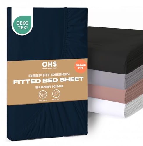 Brentfords Superking Deep Fitted Sheet, Extra Deep Pocket Fit 30cm Superking Bed Sheet Soft Microfibre Fabric Fade Resistant & Easy Care Perfect for Restful Sleep, Super King Bed - Navy