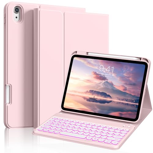 SZPSGC iPad (A16) 11/10th Generation 11/10.9 inch Keyboard Case, Pink | with Keyboard Round Hat 7 Colors Backlit Case,Wireless Bluetooth Detachable, Auto Sleep/Wake