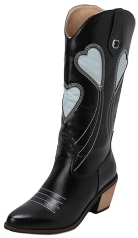 Mo Joc Bottes tendance pour femme avec détail en forme de cœur | Embout en dentelle et talon bloc de 6 cm | Hauteur de la tige 32 cm | Semelle antidérapante | Doublure douce