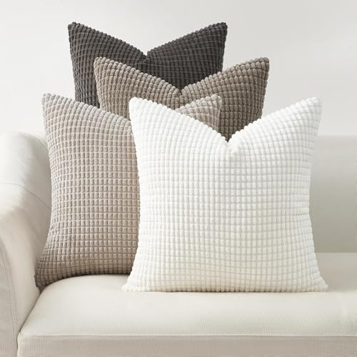 Topfinel Kissenbezug 50x50 cm Natural 4er Set Kordsamt Kissenbezüge Kissenhülle sofakissen dekokissen deko für Sofa Schlafzimmer Wohnzimmer Kinder flauschig Farbverlauf