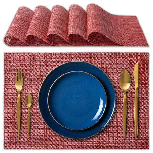 IPEA 6er Set Tischsets Abwaschbar Rot - 45 x 30 cm - für Abendessen, Mittagessen, Frühstück, 6 Stück - Waschbar, Hitzebeständig, rutschfest, Schmutzabweisend, für Küchentisch und Wohnzimmer