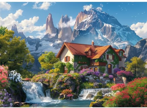 MISITU Puzzle 1000 Teile für Erwachsene und Kinder ab 14 Jahren Klassische Puzzles, Bergvilla Puzzle 1000 Teile
