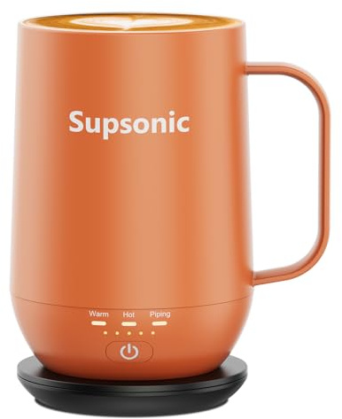 Supsonic - Taza de café autocalentable de 16 onzas, taza de café calentada inteligente, calentamiento más rápido de contacto directo de hasta 65.0 °C, juego de calentador de tazas de café con apagado