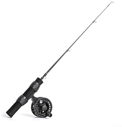 TONIXY Eisangelrute, 51 cm, ultraleichte Fiberglas-Gussstange mit Rolle, tragbare Angelausrüstung für Winter und Outdoor, Schwarz
