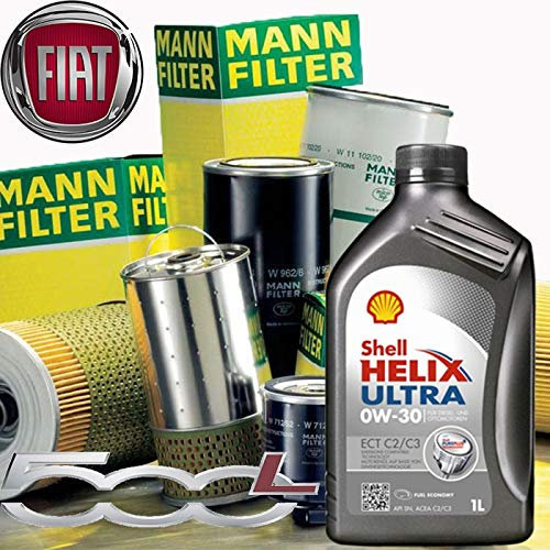 Kit tagliando Olio Motore 5lt Shell Helix Ultra ECT C2/C3 0W-30 + Filtri Mann Filter-F i a t 500 L 1.3 D MultiJet /12-