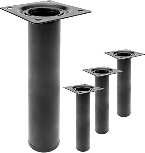 PrimeMatik - Pieds de Table Rond pour Meubles et Bureau en Acier Noir 25cm 4-Pack