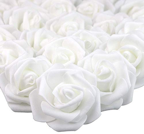 MEJOSER 50er Schaumrosen Foamrosen Schaum Mehrfabige Blumeköpfe Rosenköpfe Künstliche Blumen Rosen Schaum Kunstrosen Weiß Brautstrauß DIY Party Hause Hochzeit Kommunion Tischdeko