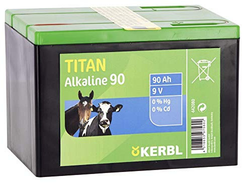 Kerbl 442080 Titan Alkaline Trockenbatterie, 9 V, 90 Ah