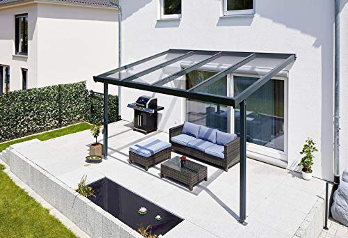 Gutta Terrassendach Premium | Tiefe 3060 mm | Anthrazit | Verschiedene Größen & Eindeckungen (Sicherheitsglas 10 mm klar (VSG), 10140 x 3060 mm)