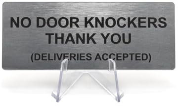 No Door Knockers Silver Acrylic Door Sign Engraved Plaque Letterbox Sign Self Adhesive Tape Waterproof