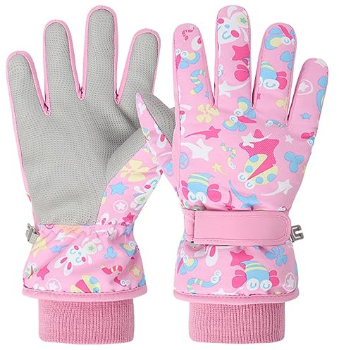 Azarxis Kinder Skihandschuhe Reißfeste und Winddichte Handschuhe Kalt Wetter Fahrradhandschuhe Winterhandschuhe atmungsaktiv für Jungen und Mädchen (Rosa, L (9-13 Jahre alt))