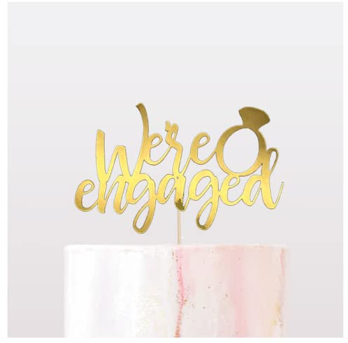 We're Engaged cake topper by Extra Touch Design - engagement party decor - metallic mirror GOLD card