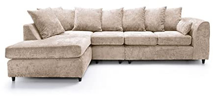 Abakus Direct Harriet Corner Sofa - Cream Crushed Chenille - Large L Shaped Couch Unit for Living Room - Range Includes 2 Seater, 3 Seater, U-Shaped Sofa & Footstool Options - Corner Plus Left