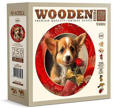 Wooden.City Holzpuzzles Geschenk und Hund 250 Teile - Lebendige Holzpuzzles für Erwachsene - Herausfordernde Holzschnittpuzzles - Tierförmige Puzzles - Einzigartige Mosaik-Holzpuzzle für Erwachsene