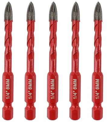 FOCSTOL Masonry Drill Bits Set - 5pcs 6mm Carbide Drill Bits Set with Quick Change Hex Shank for Wood Plastic Foam Tiles Softer Materials