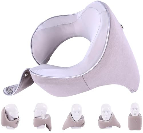 Joscoal Nackenkissen Reise, Reisekissen Flugzeug Kinnstütz Memory Foam Travel Pillow Stützfunktion Ideal für Reise Büro Autos und Gaming. Universelle Größe Weich und Einstellbar, Grau