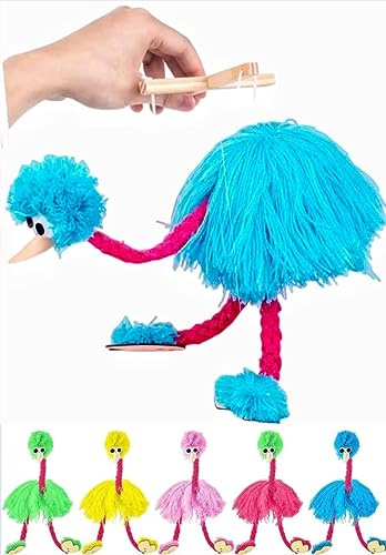 （3 Days Local Delivery） Ostrich Marionette Puppet,Ostrich String Puppet，Exercise Hand-Brain Balance，Marionette Puppets，Exercise Children's Coordination Ability (Blue Ostrich)