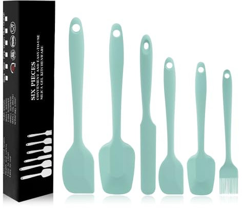 Spatulas Set of 6, Food Grade Silicone Spatulas, Rubber Spatulas Heat Resistant, Stainless Steel Core, Kitchen Utensils Nonstick for Cooking, Baking and Mixing, Pure Aqua Green