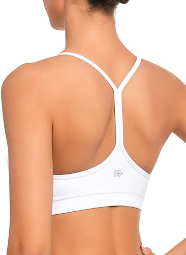 Yvette Damen Sport BH Yoga Bra Spaghetti Y-Rücken Top Gepolstert Ohne Bügel Sommer,Weiß,M