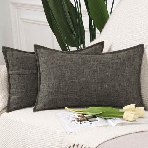 Madizz 2er Set Polyester- Leinen Kissenbezügen Weiche dekorative Kissenbezüge für Sofa Schlafzimmer Kissenhülle Dunkles Taupe 30x50 cm Rechteckig
