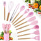 Ustensiles De Cuisine Silicone - Ustensile Cuisine Ensemble De 22 Pièces - Spatule Silicone - Louche Cuisine - Cuisine Accessoires - Batterie Cuisine - Livré Avec 10 Crochets (Rose)