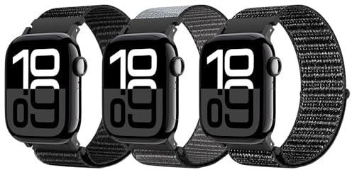 Astorgos 3Pack Cinturino Nylon Compatibile con Apple Watch Ultra 2/Ultra 49mm, S10 46mm, 9/8/7 45mm, SE2/SE/6/5/4 44mm, 3/2/1 42mm, Cinturino Sportivo in Tessuto Fine per Uomini Donne,ColoreB