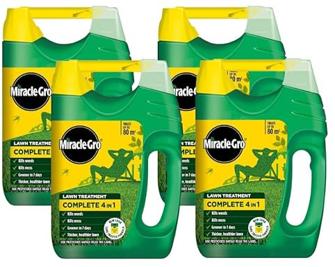 Complete 4in1 lawn Feed | Kils and Controls Moss and Weeds | Refillable Spreader | Ever Green 4 x 80m2 Complete Lawn Feed