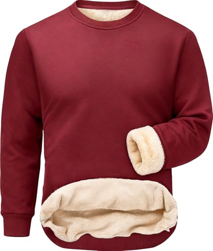 Tansozer Men's Jumpers Winter Fleece Sweatshirts Thermal Tops Thick Sherpa Sweater Work Wear Basic Pullover Warm Fisherman, Red, XL