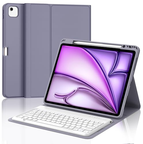 Tiiomioon Funda Teclado para iPad Air 13'' M4 2026/ M3 2025/M2 2024- Morado | Funda para iPad Air 13'' M4/M3/M2 con Teclado Bluetooth Inalámbrico, Teclado Español Delgado para iPad Pro 12.9'' 6/5/4/3
