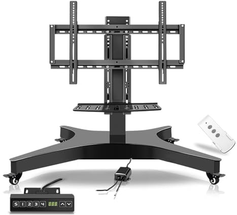 Motorized Tv Mount Lift - Motorized Tv Cart On Casters, for 32-75 Inch Tvs Height Adjustable Mobile Tv Cart, 4 Tier Height Memory Function Mobile Tv Cart, Motorized Tv Stand