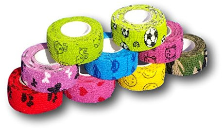 EKNA 9er-Set Kinderpflaster | Fingerverband | Pflasterverband | Pflaster ohne Kleber - Bunter Motiv-Mix - 2,5cm x 4,5m - elastisch, wasserabweisend, kohäsiv …